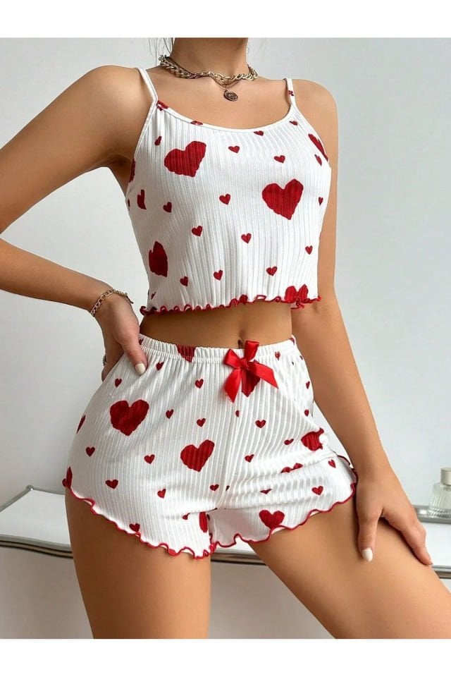 Bella Notte Kalp Desenli Pamuklu Pijama Takımı 7595