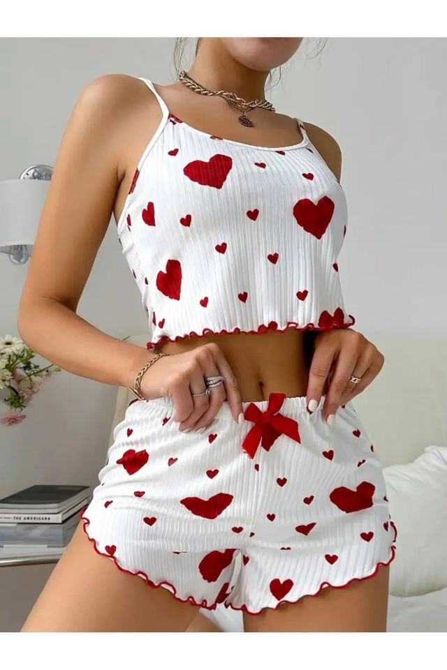 Bella Notte Kalp Desenli Pamuklu Pijama Takımı 7595