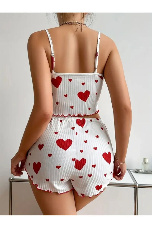 Bella Notte Kalp Desenli Pamuklu Pijama Takımı 7595