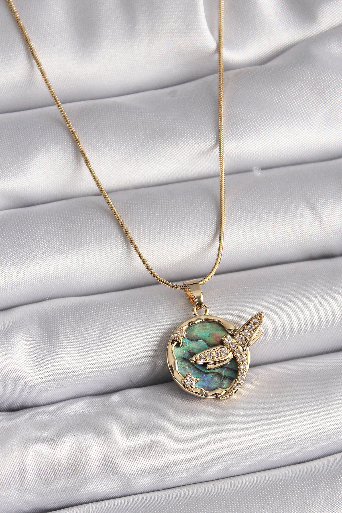 Gold Zirkon Yusufçuk Kolye- 316L Çelik