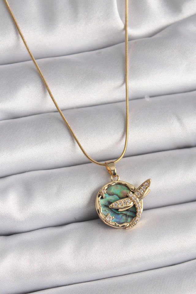 Gold Zirkon Yusufçuk Kolye- 316L Çelik