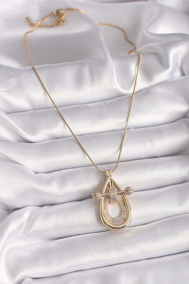 Gold Zirkon Taşlı Vintage  Kolye - 316L Çelik