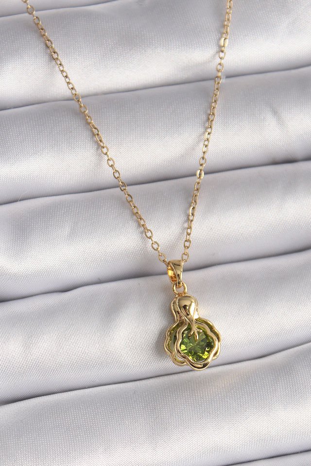 Gold Yeşil Zirkon Taşlı Vintage  Kolye - 316L Çelik