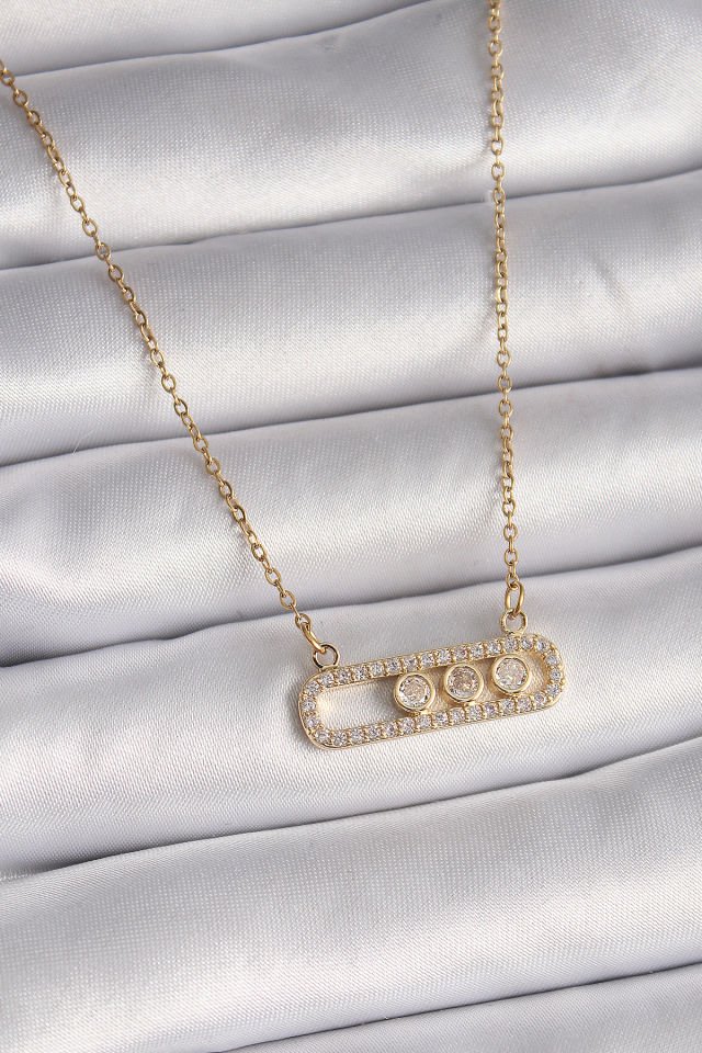 Gold Zirkon Taşlı Messika Kolye - 316L Çelika Model Kadın Kolye