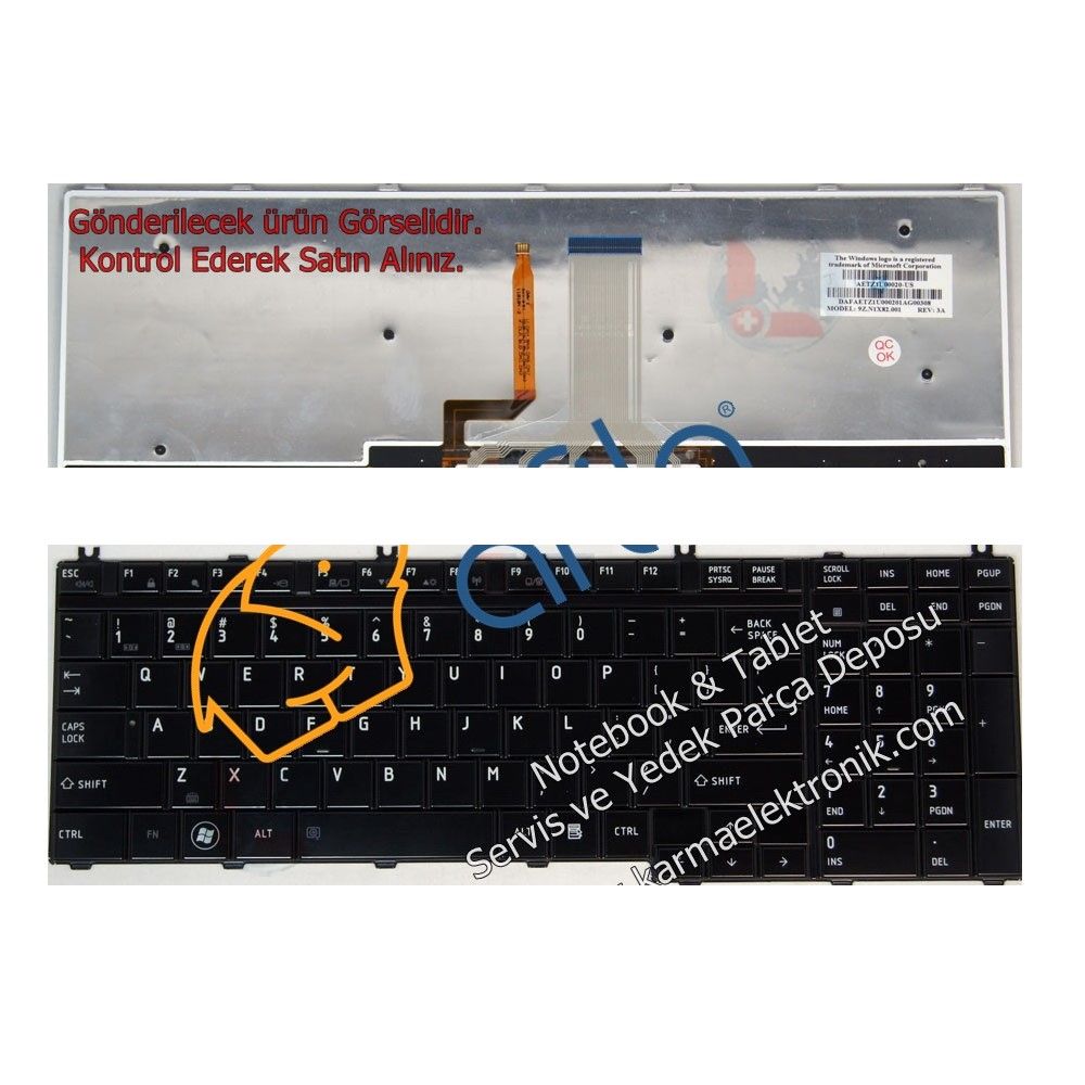 Toshiba Tecra A11-1GE, A11-1J2, A11-1JQ Işıklı Siyah Klavye