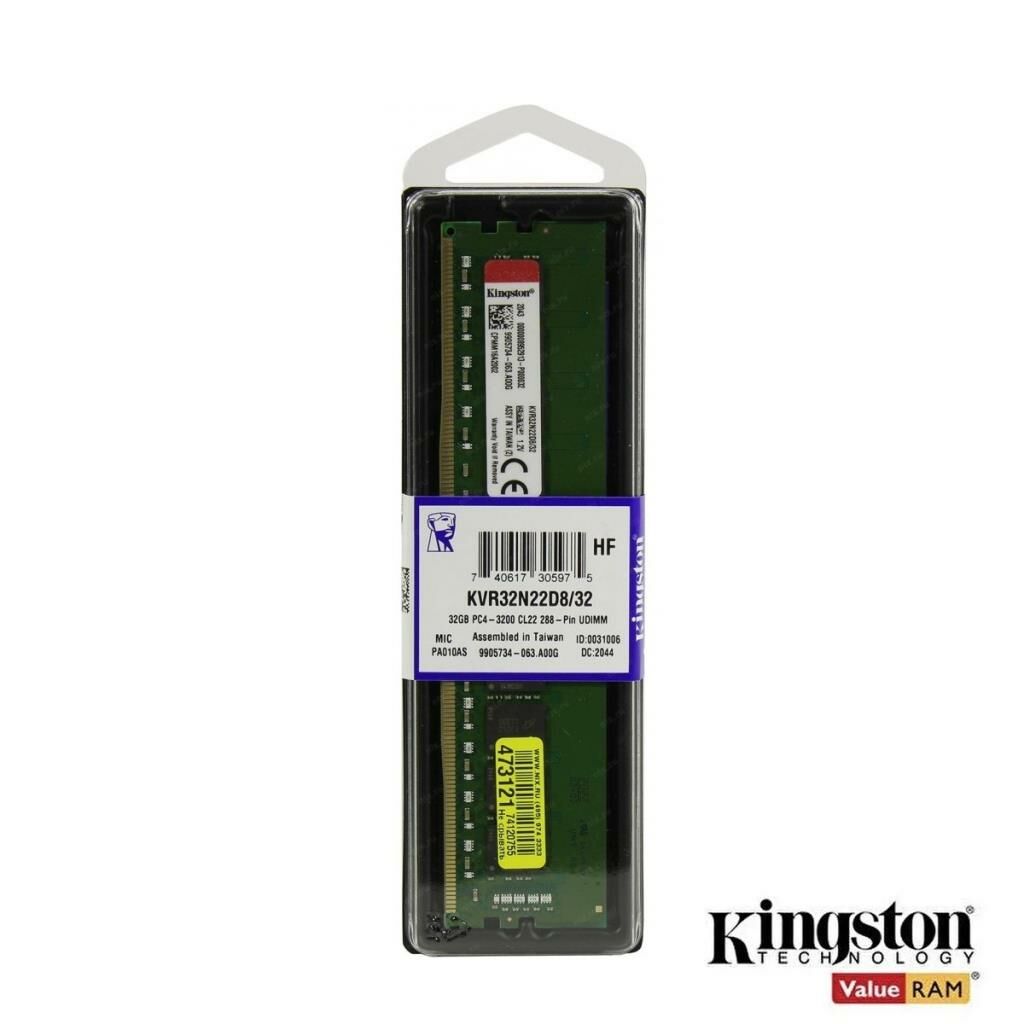 Kingston 32GB 3200MHz DDR4 Non-ECC CL22 KVR32N22D8/32 Dekstop PC Ram Bellek