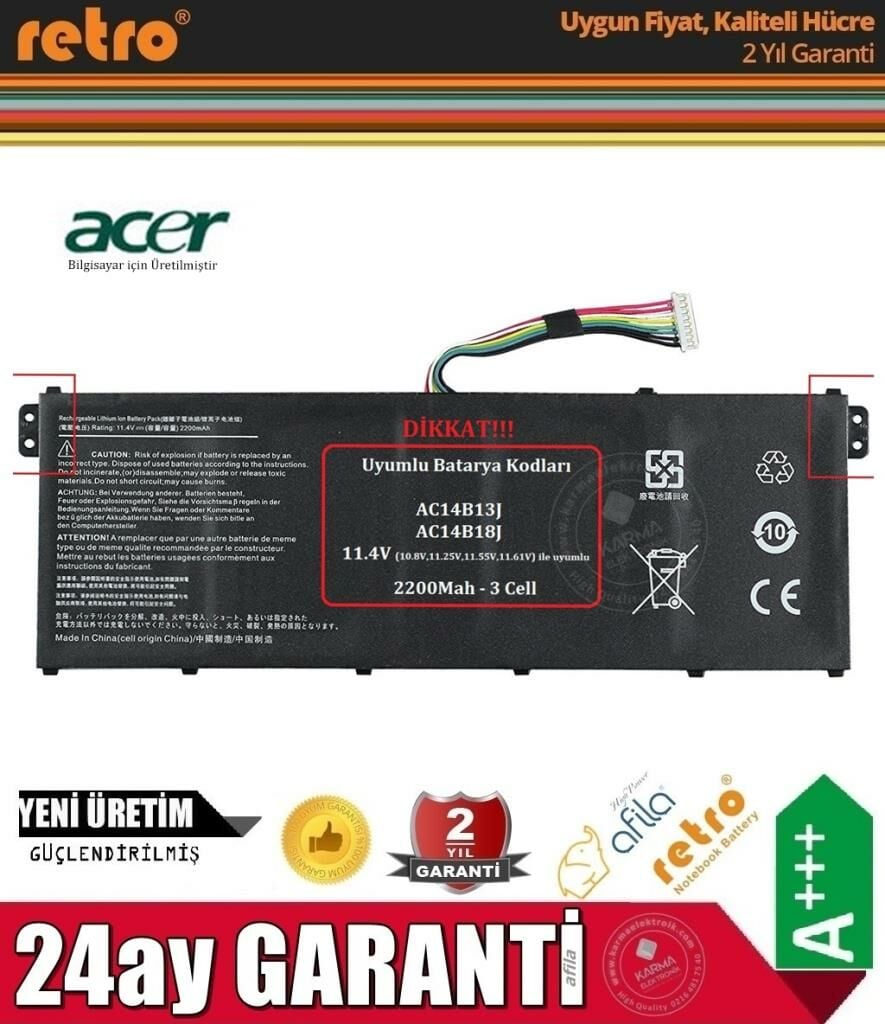 Acer Aspire ES1-111-C827 ES1-111M-P2YU Notebook Bataryası Pili