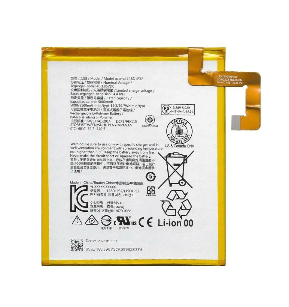 Lenovo Smart Tab M10 Tb-X505F Tb-X505L Tb-X505X 3.8V 5000Mah Batarya, Pil L18D1P32