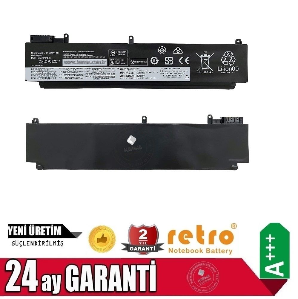 Lenovo ThinkPad T460s, T470s 00HW022 Notebook Bataryası, Laptop Pili - Ver.2 (Alt) / RLL-111