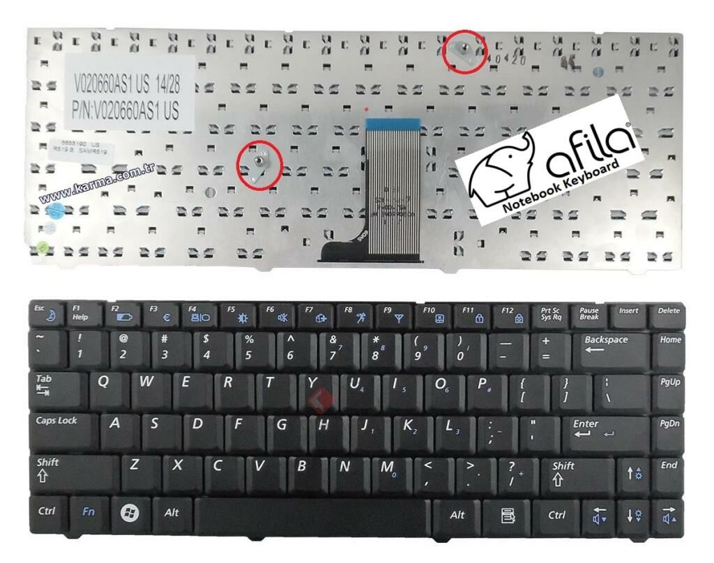 Samsung NP-R519, R519, R517, R550, R450, V020660AS1 US Notebook Klavyesi, Siyah İNG