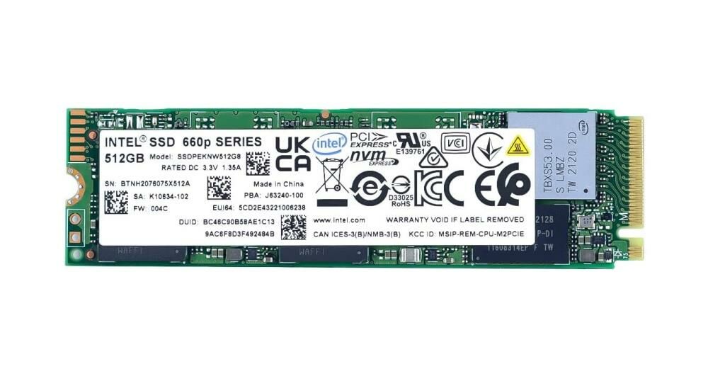 Intel 660P 512GB m.2 NVMe SSD QLC 1500MB-1000MBs (SSDPEKNW512G8X1)