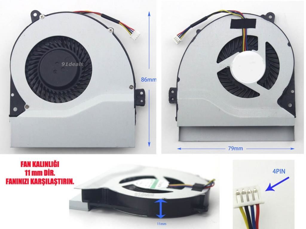 Asus X550DP, X550E, X550E Notebook Cpu Fanı Ver.2 (11-12mm)