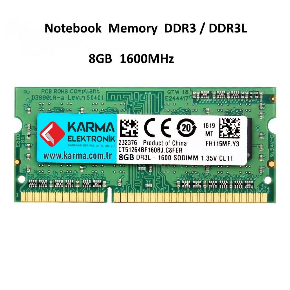 Afila NTB 8GB PC12800, 1600MHz DDR3 Notebook Ram Low Versiyon PC3L