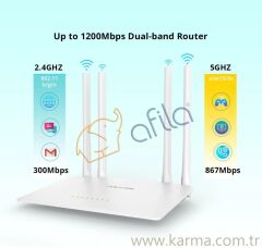 Lb-Link 1200 MBPS 2.4G + 5G Çift Bantlı 4 Portlu Wireless Router BL-W1210M
