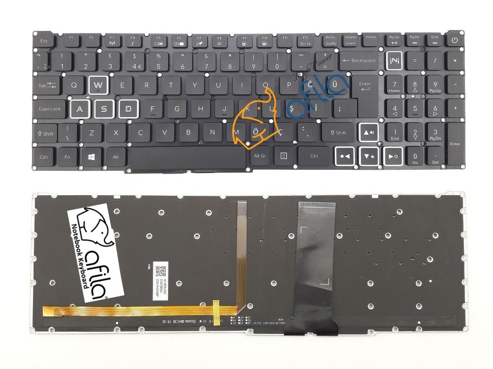 Acer Nitro 5 AN515-43-R5KH Notebook Klavye (Siyah TR) RGB ışıklı