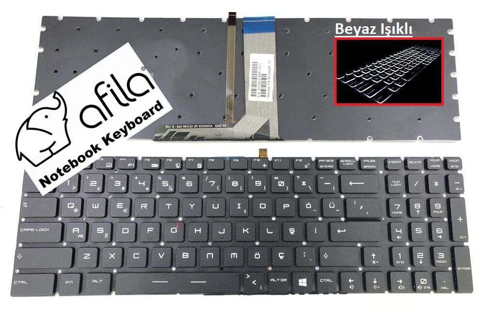 MSI GE73 7RD-010TR msi Uyumlu Notebook Klavye (Siyah TR) V1 / Beyaz ışıklı