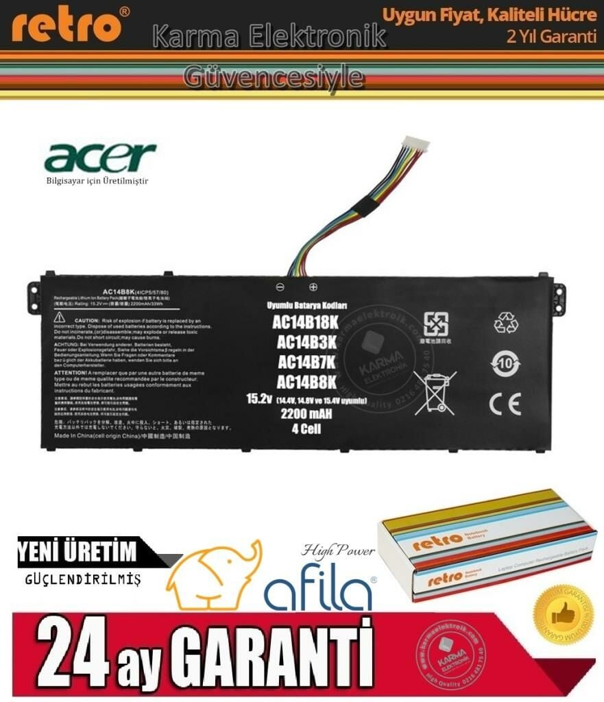 Acer Aspire ES1-572-35YZ Notebook Batarya - Pili / Ver.2 - 4Cell / 15.2V