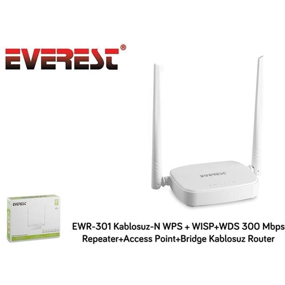 Everest EWR-301 Kablosuz-N WPS+WISP+WDS Access Point Router 300Mbps