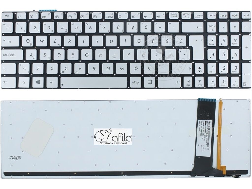 Asus N550JK-CN167D N550JK-CN168H Notebook Klavyesi Gri TR ışıklı