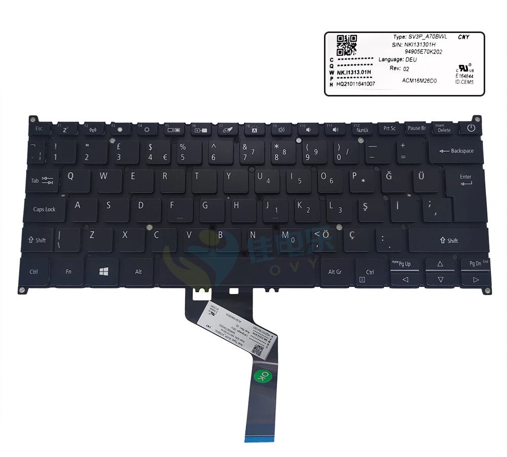 PK132WG1823 Notebook Klavyesi, Laptop Tuş Takımı (Siyah TR) Işıklı