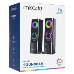 Mikado MD-S102 2.0 3Wx2CH RGB Ledli Siyah USB Soundbar Speaker Hoparlör