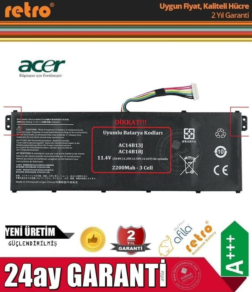 Acer Aspire 1 N20C5 Batarya Pil RETRO V1 3-Cell