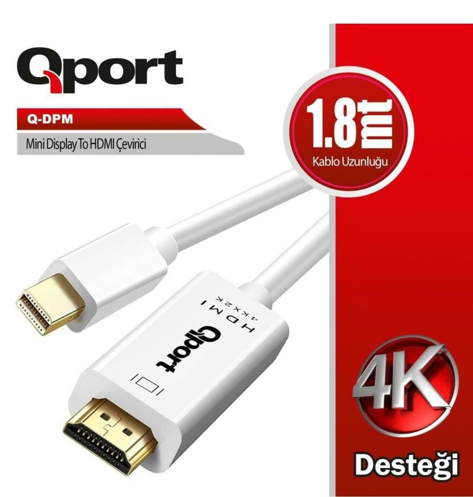 Mini Display Port To HDMI Çevirici Kablo (Qport Q-DPM 1.8Mt)