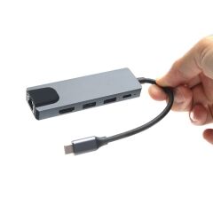 Type-C to USB HUB + Ethernet Portu USB3.1/USB3.0/USB2.0/PD/LAN/HDMI Çevirici HUB