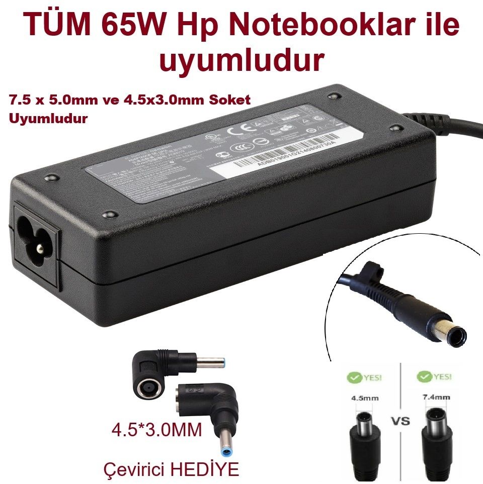 HP 255 G9 (6Q8N1ES02) Uyumlu Notebook Şarj Adaptörü (65W) Universal