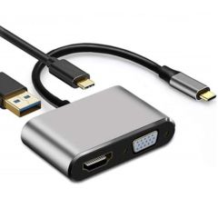 Type-C 4 Port Hub / PM-4026 1 HDMI+1 VGA+1 USB+1 Type-C Çevirici