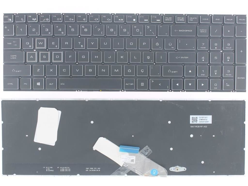 Casper Excalibur G870.1270-DXB0X-B uyumlu Notebook Klavyesi, Laptop Tuş Takımı (Siyah TR) RGB Işıklı