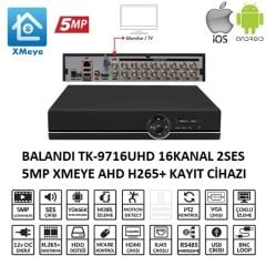 Balandi TK-9716UHD 16CH 1SES 5MP XMEYE AHD DVR H265+ 16 Kanal Güvenlik Sistemleri Kayıt Cihazı