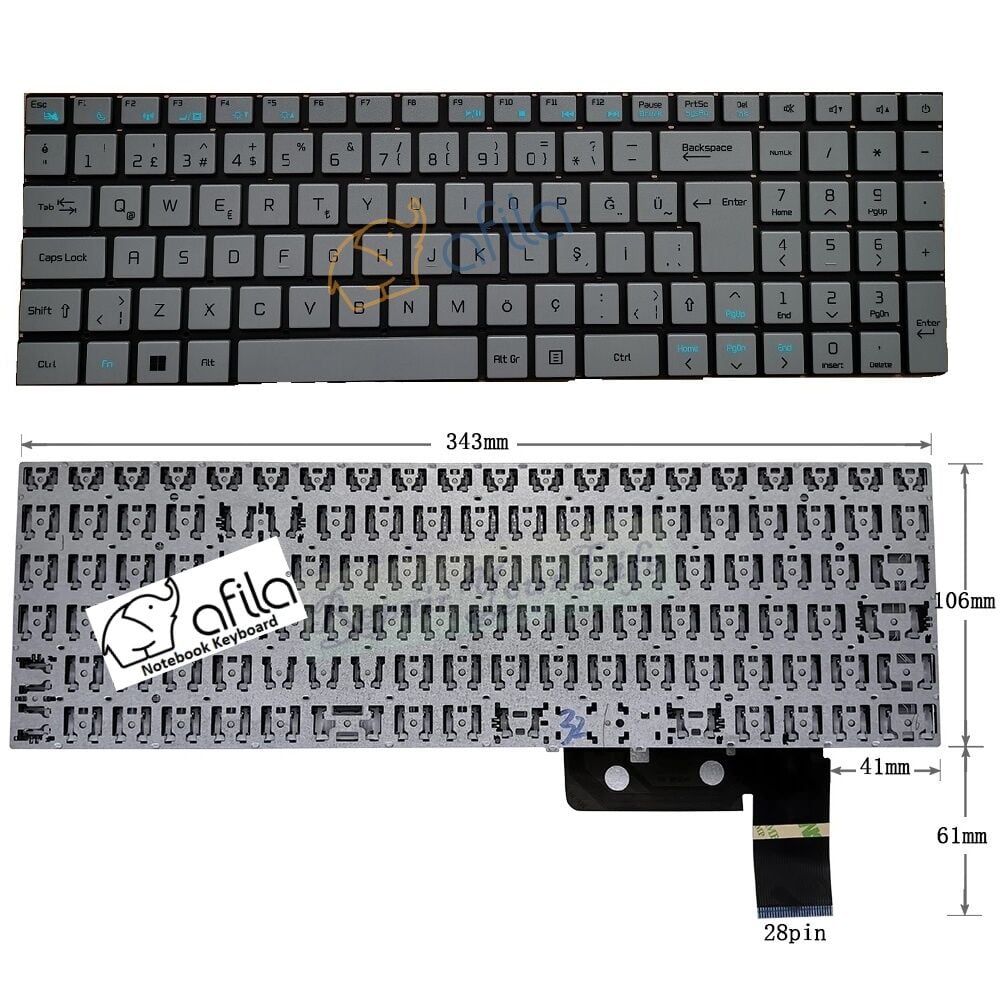 Casper Nirvana C500.1135-8V00T-G-F Notebook Klavyesi (Silver, Gri TR)