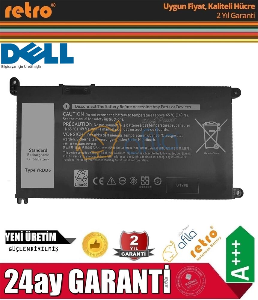 Dell inspiron 5585, 5590, YRDD6 Notebook Bataryası, Laptop Pili / RDL-215