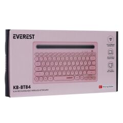 Everest KB-BT84 Pembe/Gri Bluetooth Ultra İnce+Şarjlı Q Mac/Win/Android/Ios Uyumlu Kablosuz klavye
