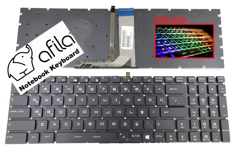 MSI PE60 2QE-491TR, PE60 2QE-492XTR msi Uyumlu Notebook Klavye (Siyah TR) V1 / RGB ışıklı