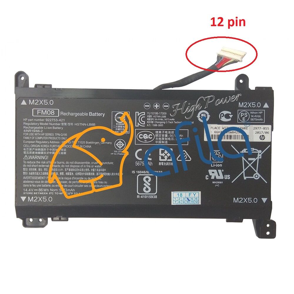 Hp Omen 17-an, 17-an000, 17-an100, FM08 Notebook Bataryası - Ver.1 (12 Pin)  / RHL-177