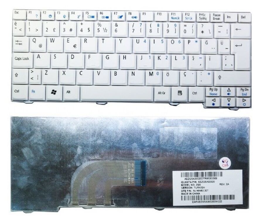 Acer Aspire AOA110 AO531h-1766 Notebook Klavyesi - Beyaz - TR
