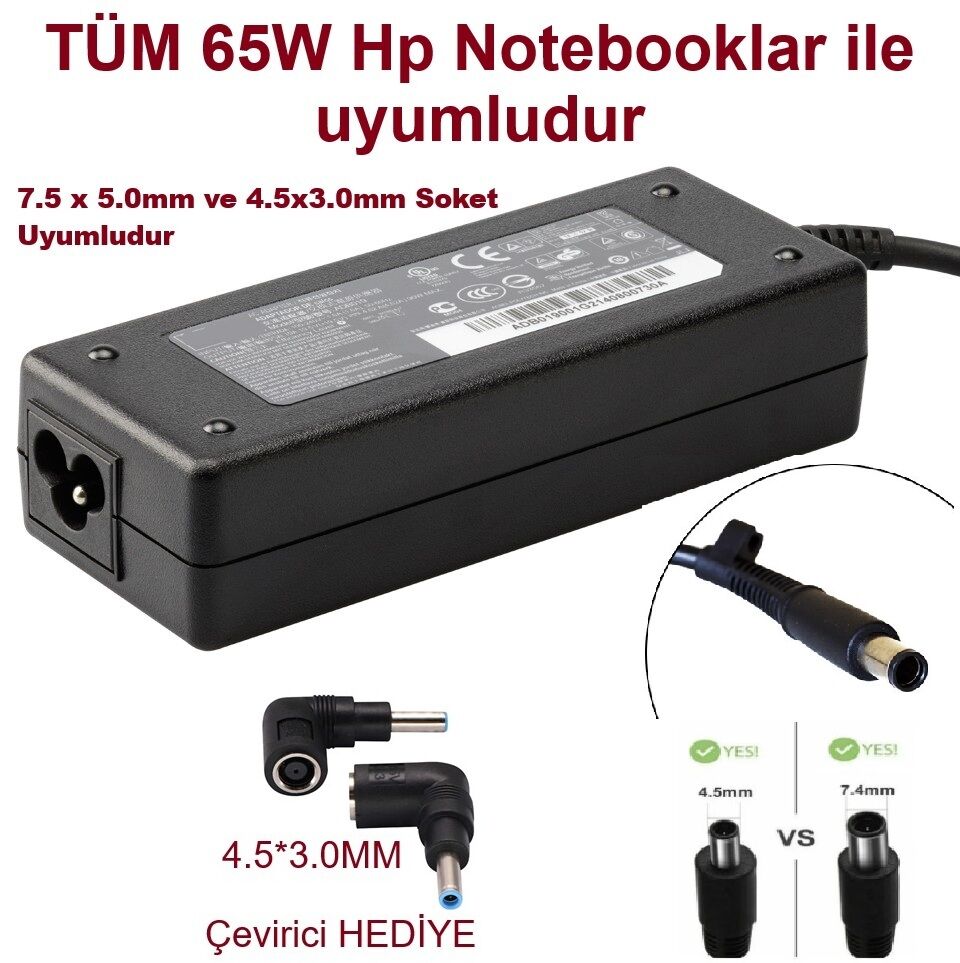 HP 15-DA1038NT 15-DA1039NT Uyumlu Notebook Şarj Adaptörü (65W) Universal