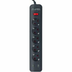 POWERMASTER PM-17565 10 AMPER - 2500 WATT - 175 JOULE 5'Lİ 2 METRE KABLOLU 2 USB'Lİ AKIM KORUMALI PRİZ