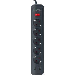 POWERMASTER PM-17565 10 AMPER - 2500 WATT - 175 JOULE 5'Lİ 2 METRE KABLOLU 2 USB'Lİ AKIM KORUMALI PRİZ