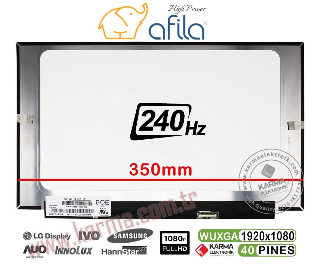 15.6'' 40pin Slim 1920*1080p FHD IPS (240Hz) Notebook Lcd Ekran - Panel NE156FHM-NZ1 V8.0 (Dar Soket)