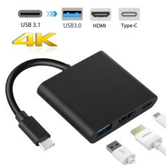 Type-C 3 Port Hub / 1 HDMI+1 USB 3.0+1 Type-C CDG-CNV39 Çevirici Hub (Qport Q-TH03)