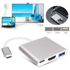 Type-C 3 Port Hub / 1 HDMI+1 USB 3.0+1 Type-C CDG-CNV39 Çevirici Hub (Qport Q-TH03)