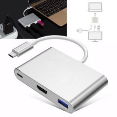 Type-C 3 Port Hub / 1 HDMI+1 USB 3.0+1 Type-C CDG-CNV39 Çevirici Hub (Qport Q-TH03)