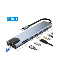 Type-C 8 Port Hub / 1 HDMI+2 USB 3.0+2 Type-C+TF+SD+Rj45 Çevirici