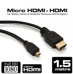 Hytech HY-W240 Micro HDMI - HDMI M/M 2m Altın Uçlu 24K 1.4 Ver. 3D Kablosu