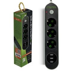 PM-17021 3 USB ÇIKIŞLI 3'LÜ 2 METRE KABLOLU AKIM KORUMALI PRİZ 10A-2500 WATT