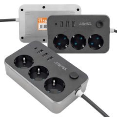 POWERMASTER PM-17564 3 USB ÇIKIŞLI 3'LÜ 1.8 METRE KABLOLU AKIM KORUMALI PRİZ 10A-2500 WATT
