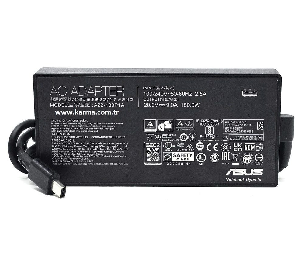 Asus uyumlu ROG Zephyrus ga403ui-xs96 ga403ui-ds92 Adaptör, Şarj Aleti Cihazı 180W USB-C